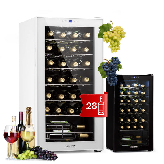 Klarstein Vinoteca 74 L, 28 Botellas, Una Zona, Puerta de Cristal, para Vino, Prosecco y Cerveza, Uso Interior y Exterior