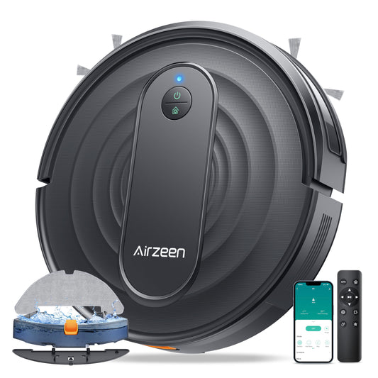 Airzeen Robot Aspirador y Fregasuelos R7, 3000 Pa, 3 en 1 Barrer, Aspirar y Fregar, Auto Carpet Boost, Control por App, Alexa y Mando, Ideal para Mascotas y Suelos Duros
