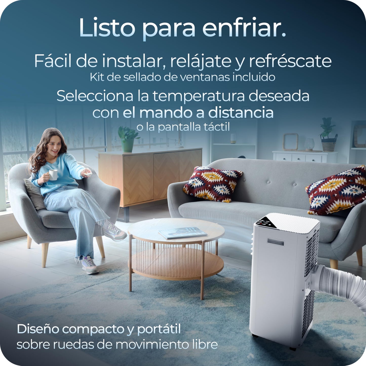 **Avalla S-95 Aire Acondicionado Portátil 3 en 1, 7000 BTU, Deshumidificador 20 L, Ventilador y Refrigeración para Hasta 68 m³, Bajo Consumo, Temporizador 24 h, con Mando y Kit de Ventana**