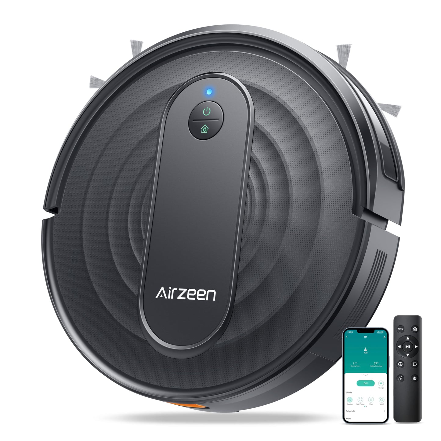 Airzeen Robot Aspirador y Fregasuelos R7, 3000 Pa, 3 en 1 Barrer, Aspirar y Fregar, Auto Carpet Boost, Control por App, Alexa y Mando, Ideal para Mascotas y Suelos Duros