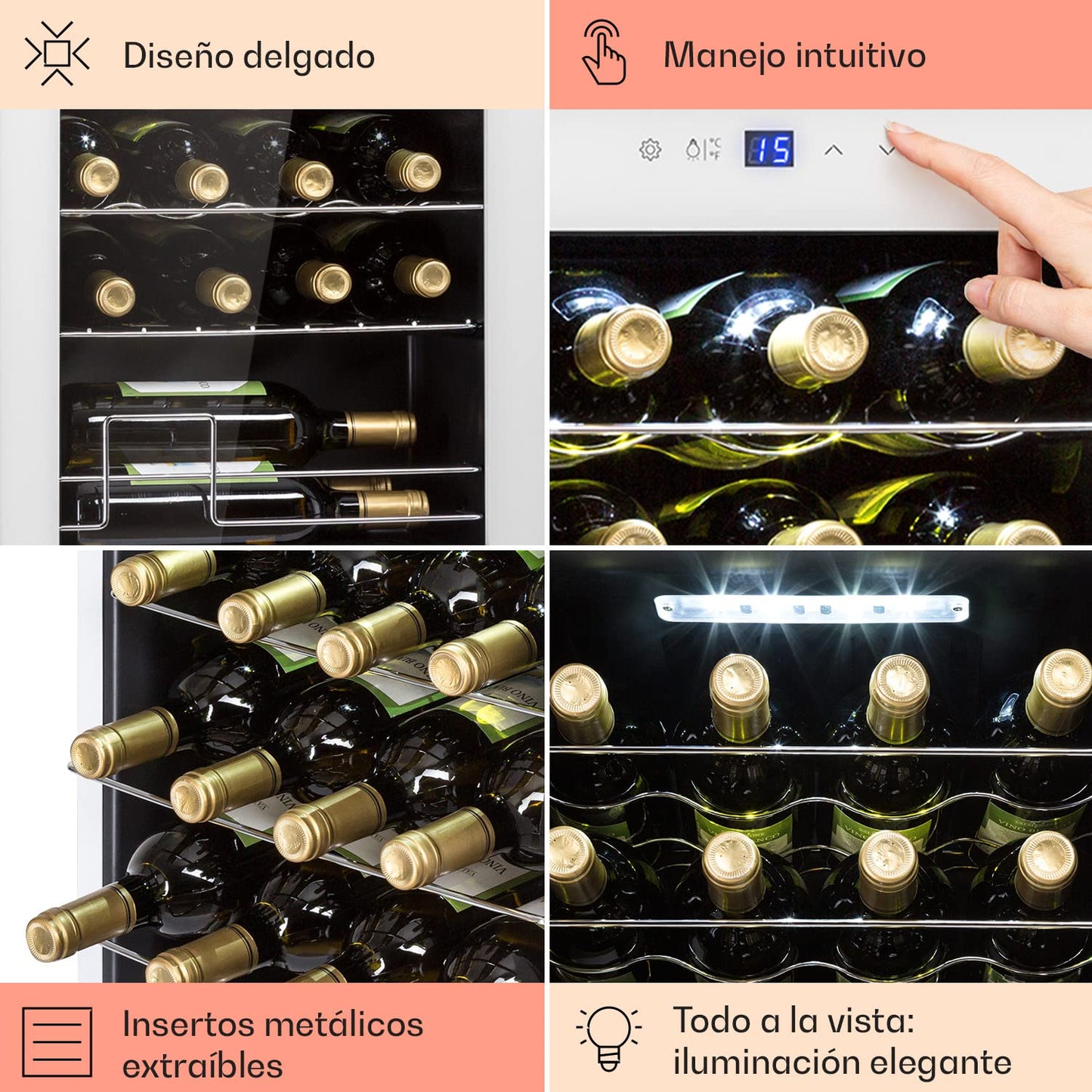 Klarstein Vinoteca 74 L, 28 Botellas, Una Zona, Puerta de Cristal, para Vino, Prosecco y Cerveza, Uso Interior y Exterior