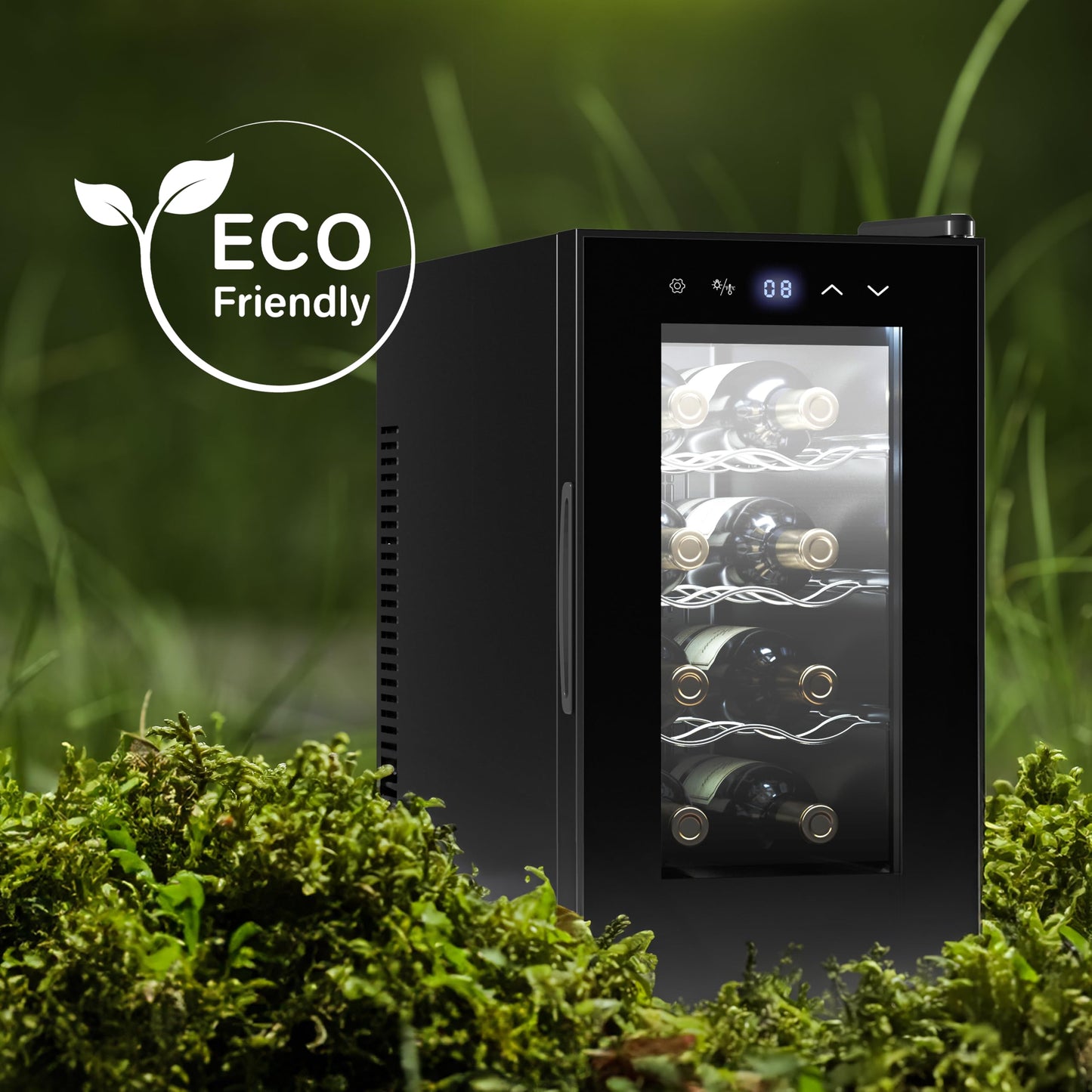 Cecotec Vinoteca 8 Botellas Bolero GrandSommelier 830 CoolCrystal, Termoeléctrica, Temperatura 8-18ºC, Panel Táctil, Display LED, Gas No Nocivo