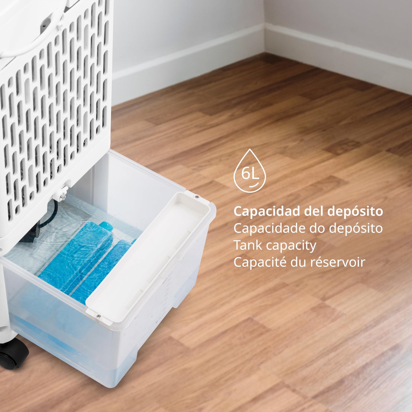 Ufesa Nuuk+ Climatizador Evaporativo 65W, Función Fría, Ionizador, 3 Velocidades y Modos, Depósito 6 L, Temporizador 12 h, Filtro Lavable, Mando a Distancia