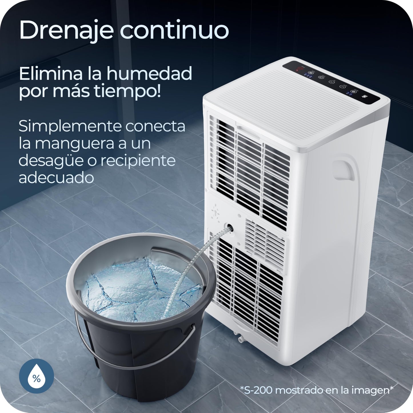 **Avalla S-95 Aire Acondicionado Portátil 3 en 1, 7000 BTU, Deshumidificador 20 L, Ventilador y Refrigeración para Hasta 68 m³, Bajo Consumo, Temporizador 24 h, con Mando y Kit de Ventana**