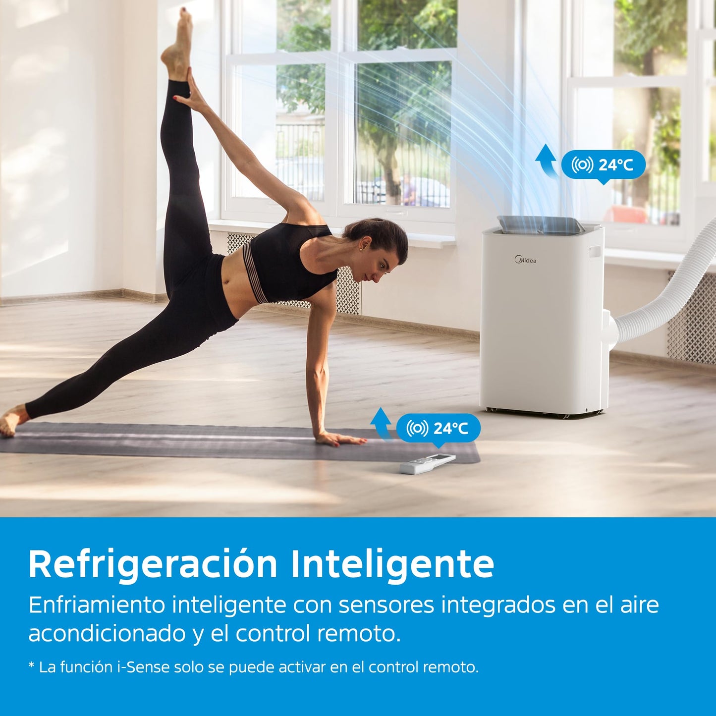 Midea Aire Acondicionado Portátil 3 en 1, 3000 Frigorías/12000 BTU, Silencioso para 43 m², Deshumidificador, Ventilador, 3500 W 4 Modos, Kit de Ventana Incluido