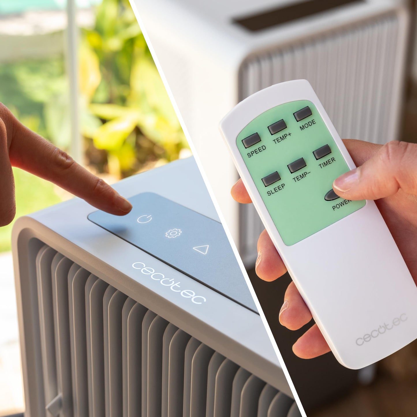 Cecotec Aire Acondicionado Portátil con Mando y Bomba de Calor ForceClima 9450 Style Heating, 9000 BTU, Pantalla LED, 5 Modos, 2 Velocidades, Deshumidificador, Temporizador, 16 m², Blanco